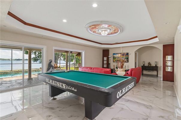 Billiard Table, Game Room, Interior, Marble, Recessed Lighting, Water