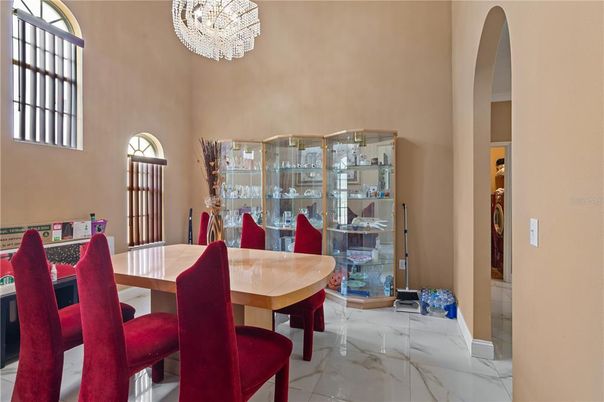 Chandelier, Dining room, Interior, Marble