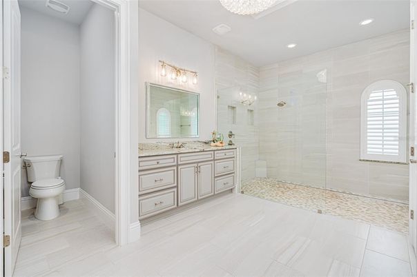 Bathroom, Glass Shower, Interior, Recessed Lighting