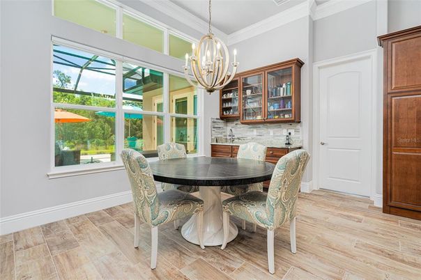 Chandelier, Dining room, Interior, Pendant Lights, Wood Texture Flooring
