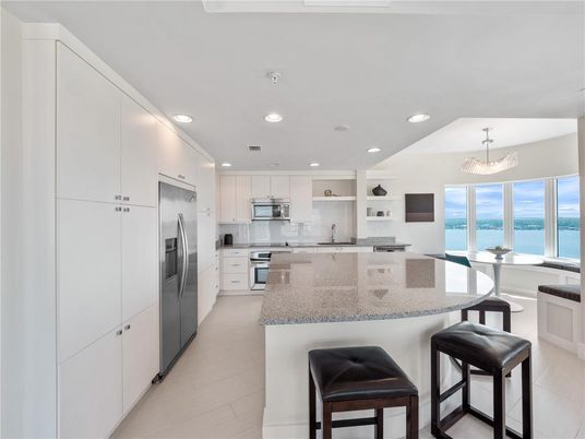 Interior, Kitchen, Recessed Lighting, Stainless Steel Appliances, Water
