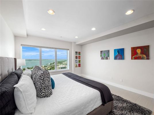 Bedroom, Interior, Recessed Lighting, Water, Wood Texture Flooring
