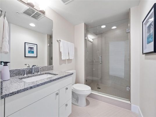 Bathroom, Glass Shower, Interior, Recessed Lighting