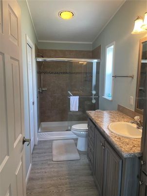 Bathroom, Glass Shower, Interior, Wood Texture Flooring
