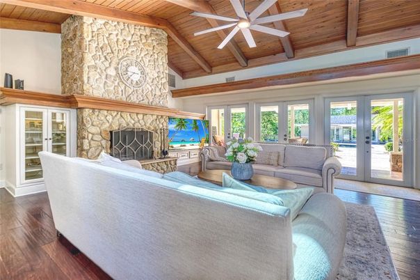 Fireplace, Interior, Living room, Stone Walls, Wooden Beams, Wooden Ceilings, Wood Texture Flooring