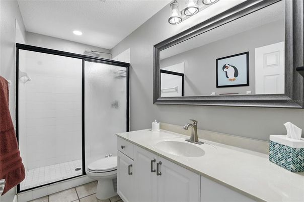 Bathroom, Glass Shower, Interior, Recessed Lighting