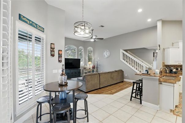 Interior, Living room, Pendant Lights, Recessed Lighting, Wood Texture Flooring