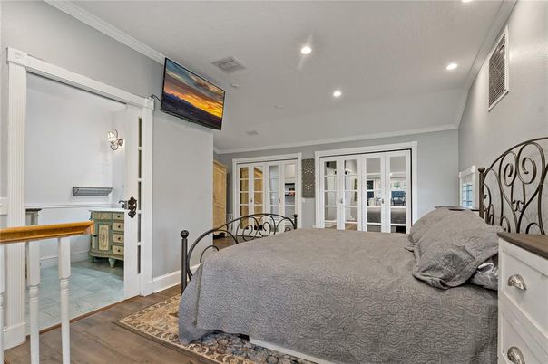 Bedroom, Interior, Recessed Lighting, Wood Texture Flooring