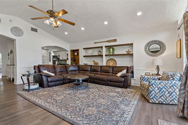 Interior, Living room, Recessed Lighting, Wood Texture Flooring