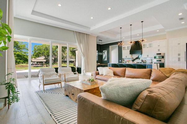 Interior, Kitchen, Living room, Pendant Lights, Recessed Lighting, Stainless Steel Appliances, Wood Texture Flooring