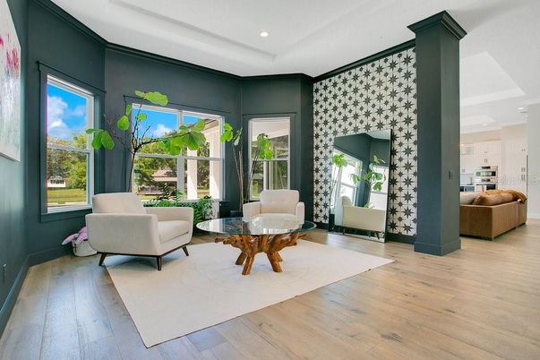 Interior, Living room, Recessed Lighting, Wood Texture Flooring