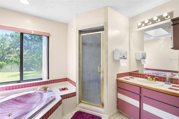 Bathroom, Glass Shower, Interior, Recessed Lighting, Tile Countertops