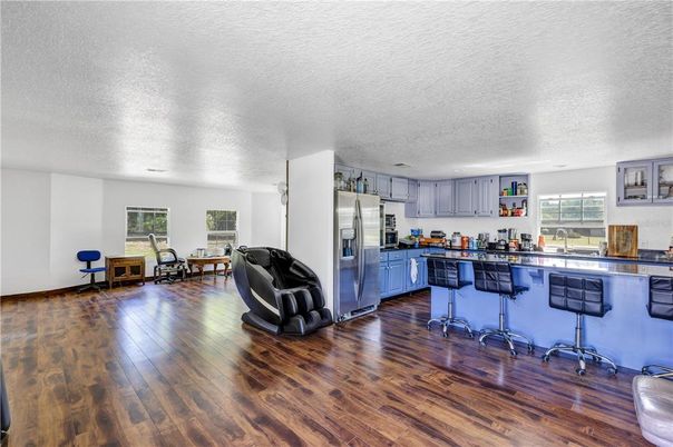 Dining room, Interior, Kitchen, Stainless Steel Appliances, Wood Texture Flooring