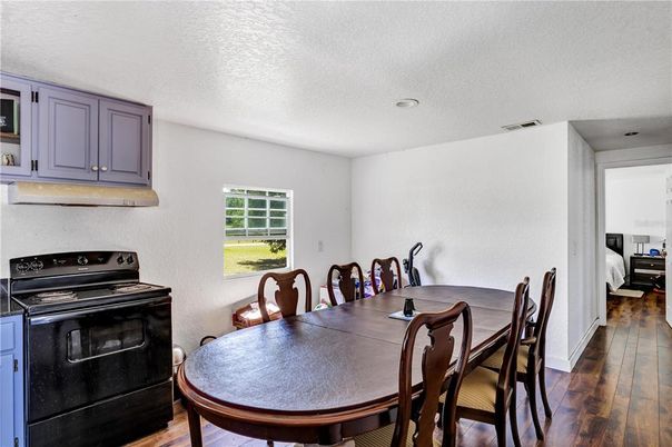 Dining room, Interior, Kitchen, Recessed Lighting, Wood Texture Flooring