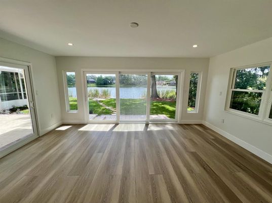 Empty room, Interior, Recessed Lighting, Wood Texture Flooring