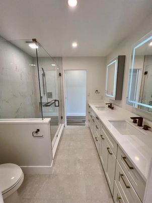 Bathroom, Dual Sink Vanities, Glass Shower, Interior, Recessed Lighting