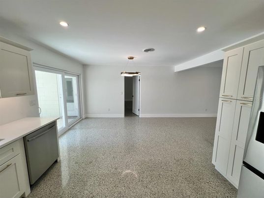 Empty room, Interior, Kitchen, Pendant Lights, Recessed Lighting