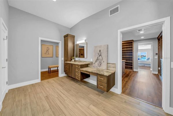 Bathroom, Interior, Recessed Lighting, Wood Texture Flooring