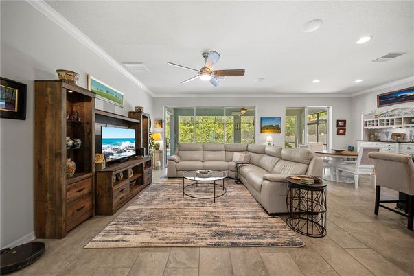 Dining room, Interior, Living room, Recessed Lighting, Wood Texture Flooring