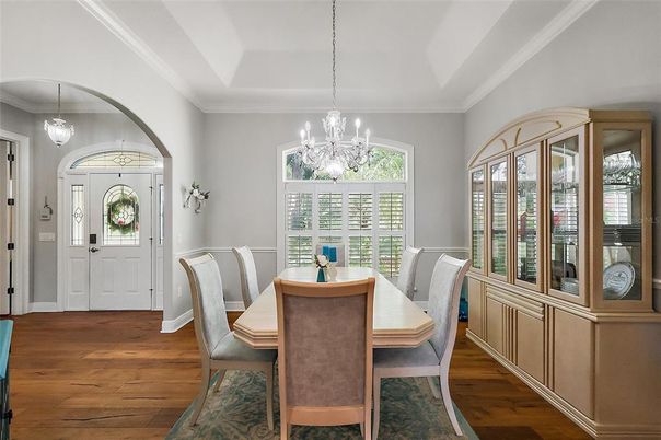 Chandelier, Dining room, Interior, Pendant Lights, Wood Texture Flooring