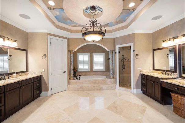 Bathroom, Dual Sink Vanities, Glass Shower, Interior, Recessed Lighting