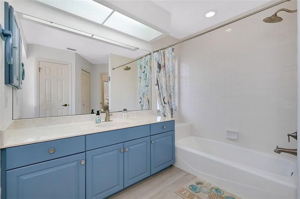Bathroom, Interior, Recessed Lighting, Wood Texture Flooring
