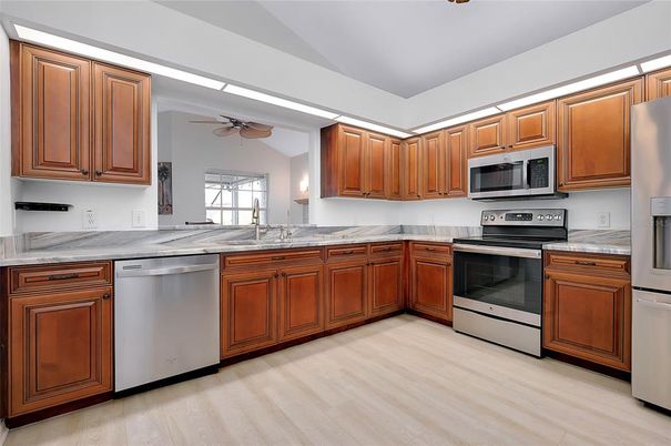 Interior, Kitchen, Stainless Steel Appliances, Wood Texture Flooring