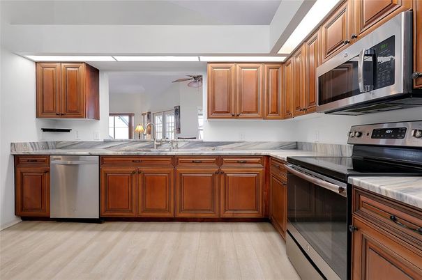 Interior, Kitchen, Stainless Steel Appliances, Wood Texture Flooring