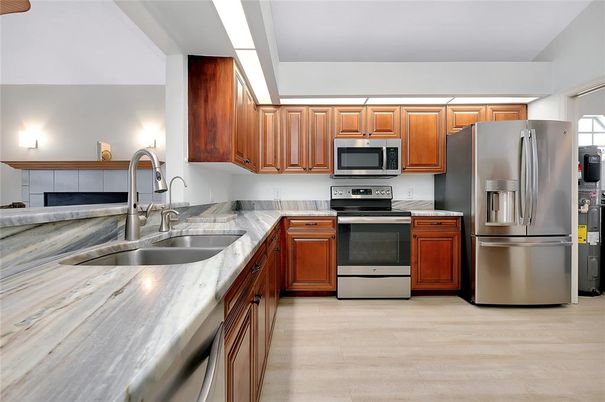 Interior, Kitchen, Stainless Steel Appliances, Wood Texture Flooring