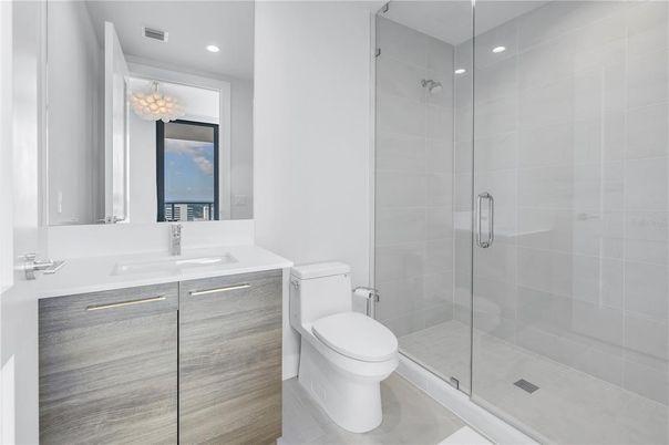 Bathroom, Glass Shower, Interior, Recessed Lighting