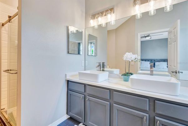 Bathroom, Dual Sink Vanities, Interior, Wood Texture Flooring