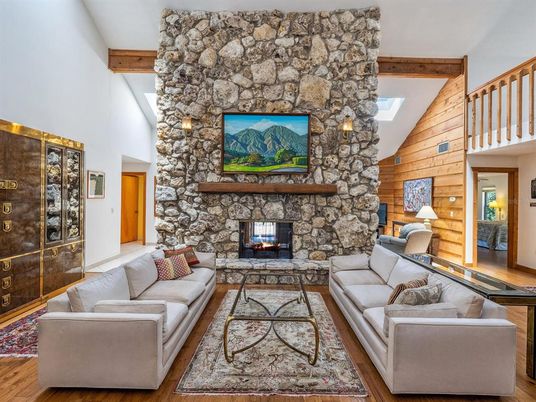 Fireplace, Interior, Living room, Stone Walls, Wooden Beams, Wood Texture Flooring, Wooden Walls