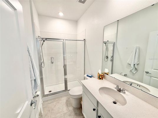 Bathroom, Dual Sink Vanities, Glass Shower, Interior, Recessed Lighting