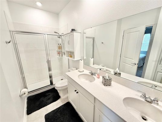 Bathroom, Dual Sink Vanities, Glass Shower, Interior, Recessed Lighting