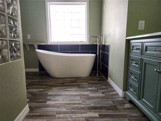 Bathroom, Free Standing Baths, Interior, Wood Texture Flooring