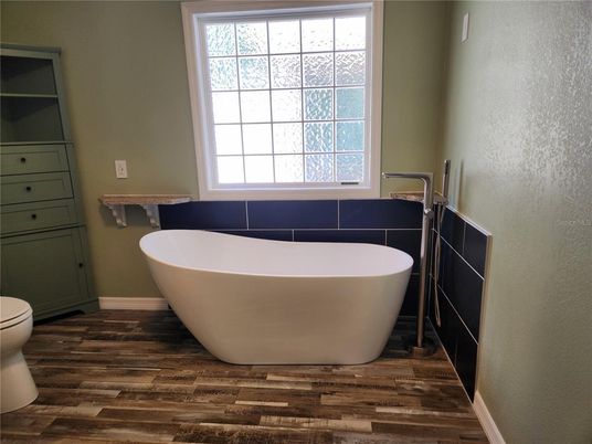 Bathroom, Free Standing Baths, Interior, Wood Texture Flooring