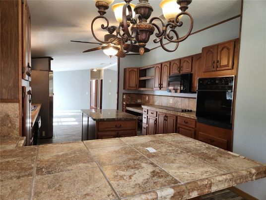 Chandelier, Interior, Kitchen, Tile Countertops