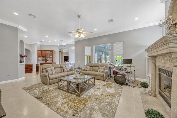 Fireplace, Interior, Living room, Recessed Lighting