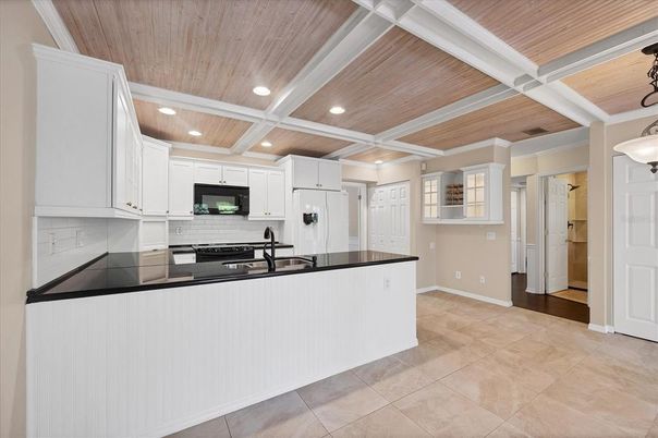 Interior, Kitchen, Pendant Lights, Recessed Lighting, Wooden Ceilings