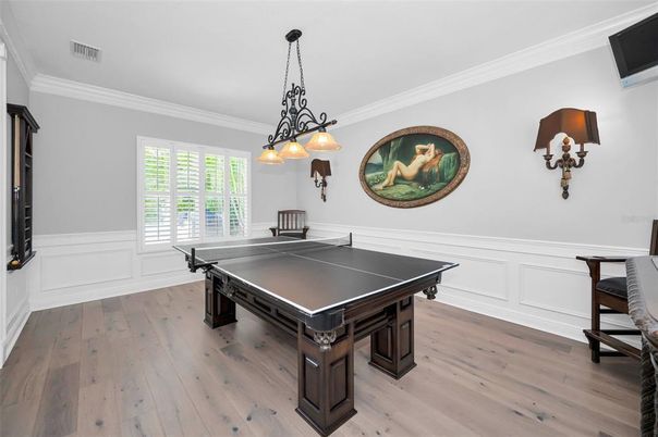 Game Room, Interior, Pendant Lights, Wood Texture Flooring