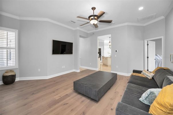 Interior, Living room, Recessed Lighting, Wood Texture Flooring