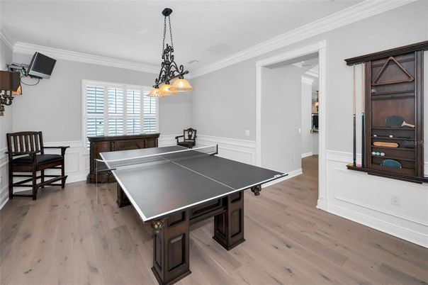 Game Room, Interior, Pendant Lights, Wood Texture Flooring