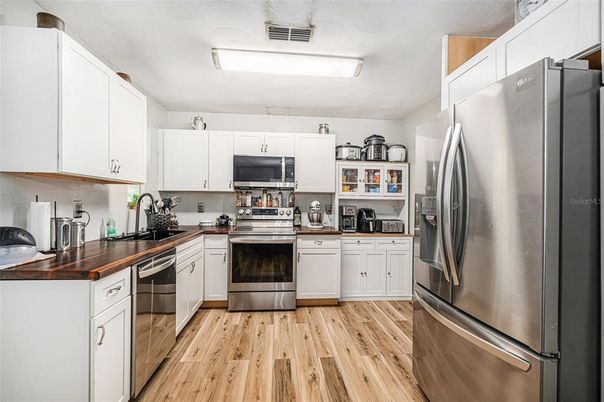 Interior, Kitchen, Stainless Steel Appliances, Wood Texture Flooring