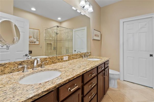 Bathroom, Dual Sink Vanities, Glass Shower, Interior, Recessed Lighting
