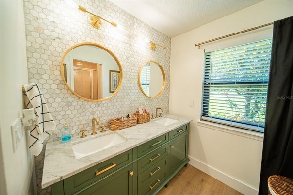 Bathroom, Dual Sink Vanities, Interior, Wood Texture Flooring
