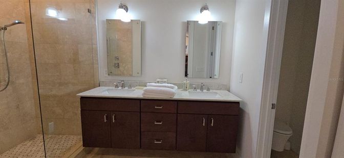 Bathroom, Dual Sink Vanities, Glass Shower, Interior