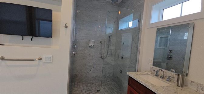 Bathroom, Glass Shower, Interior, Marble, Marble Walls