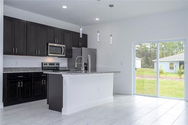 Interior, Kitchen, Marble, Pendant Lights, Recessed Lighting, Stainless Steel Appliances
