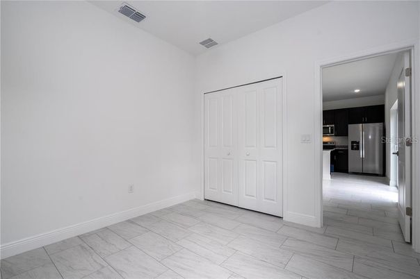 Empty room, Interior, Kitchen, Recessed Lighting, Stainless Steel Appliances
