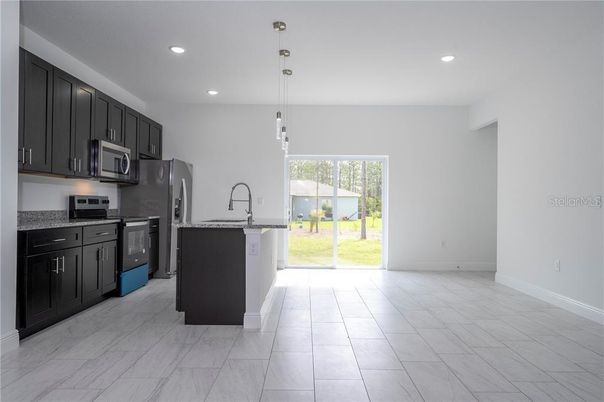 Interior, Kitchen, Marble, Pendant Lights, Recessed Lighting, Stainless Steel Appliances